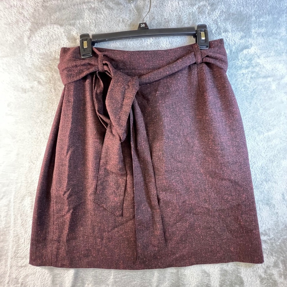 Saks Fifth Avenue SZ 10 BLACK Burgundy Marl Tie Waist Pencil Skirt Twee Academia